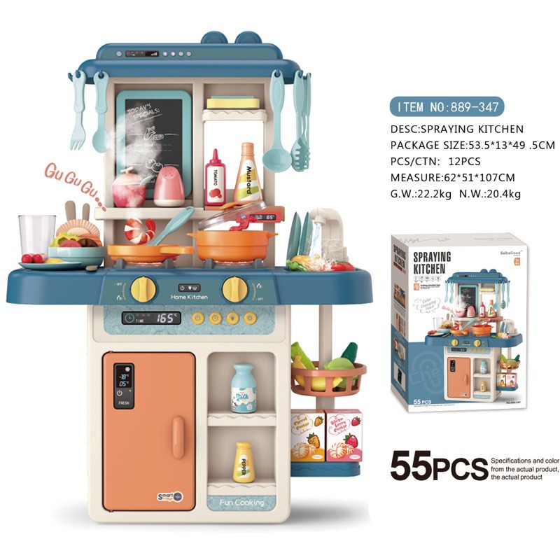 Simulación transfronteriza de niños 63cm sonido y luz a través de la casa sonido y luz pulverización de cocina de agua mesa de platos de cocina juguetes de cocina