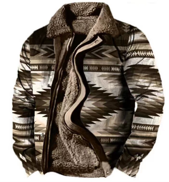 Cross-border en stock bolsillo de costura lateral engrosada casual cremallera suelta Lobo marrón Chaqueta de algodón de manga larga para hombres jóvenes