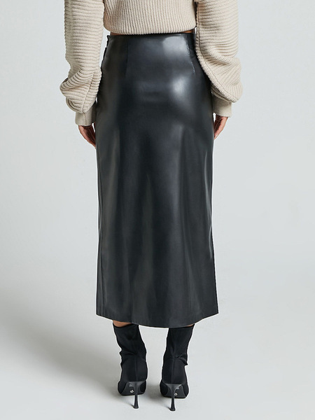 demi-season polyurethane fitted long skirt with zipper