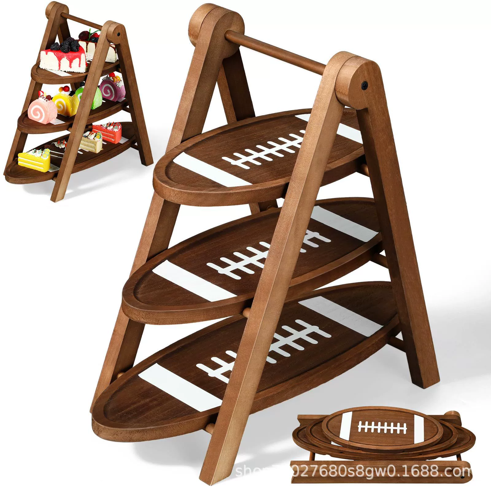 Деревянный поднос в форме регби, настольная подставка для торта, послеобеденный чай, закуска, стеллаж для хранения печенья, стеллаж для хранения на спортивную тематику