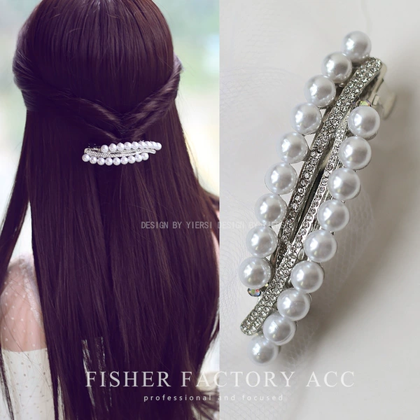 8cm-white pearl eye-catching spring clip