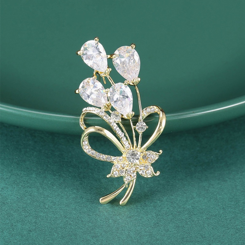 Korean Style New Diamond-Encrusted High-End Brooch Women's Silk Scarf Buckle Alloy Corsage Versatile Personalized Outwear Pin Niche Jewelry