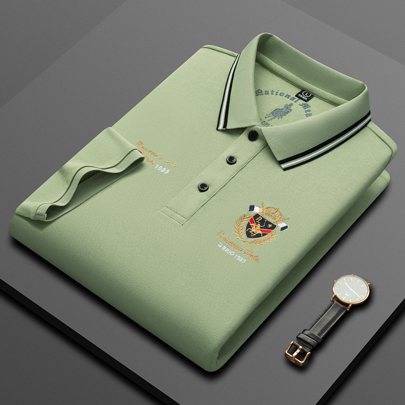 Brand counter mercerized cotton men's top 2024 summer business leisure non-ironing green middle-aged men's POLO shirt wholesale