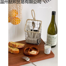 北欧风铁丝编织杂物收纳篮厨房可悬挂家用收纳筐零食面包筐储物框