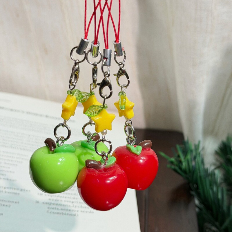[Pingping an'An] Interesting Girly Heart Mobile Phone Chain Red Apple Lucky Cute Holiday Gift Bag Pendant Accessories