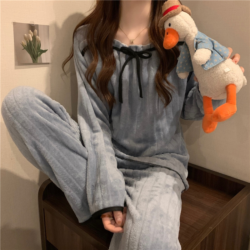 秋冬天睡衣女冬季珊瑚绒加厚加绒可爱宫廷公主风法兰绒家居服套装