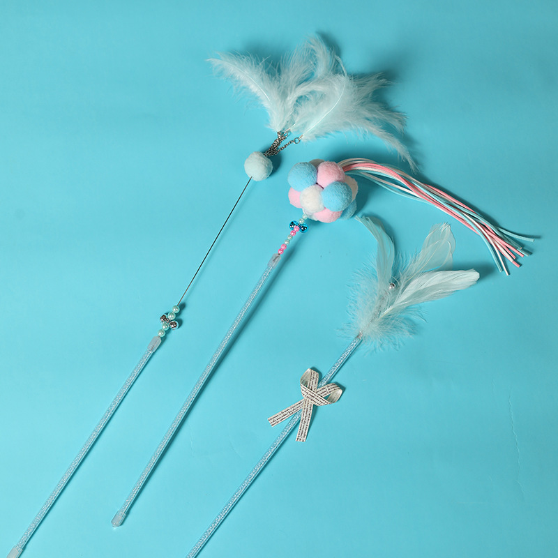 Pet gato juguete lechón pluma de alambre de acero divertido gato palo varilla larga de mano gato auto-Hola aliviar congestionado suministros para mascotas
