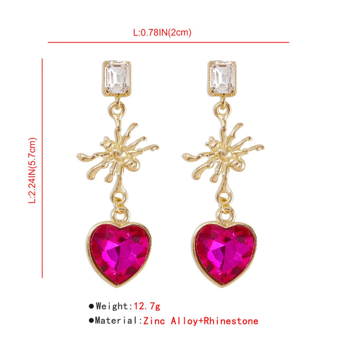 Fashion Heart Shape Spider Alloy Plating Inlay Rhinestones Women's Drop Earrings 1 Pair display picture 2