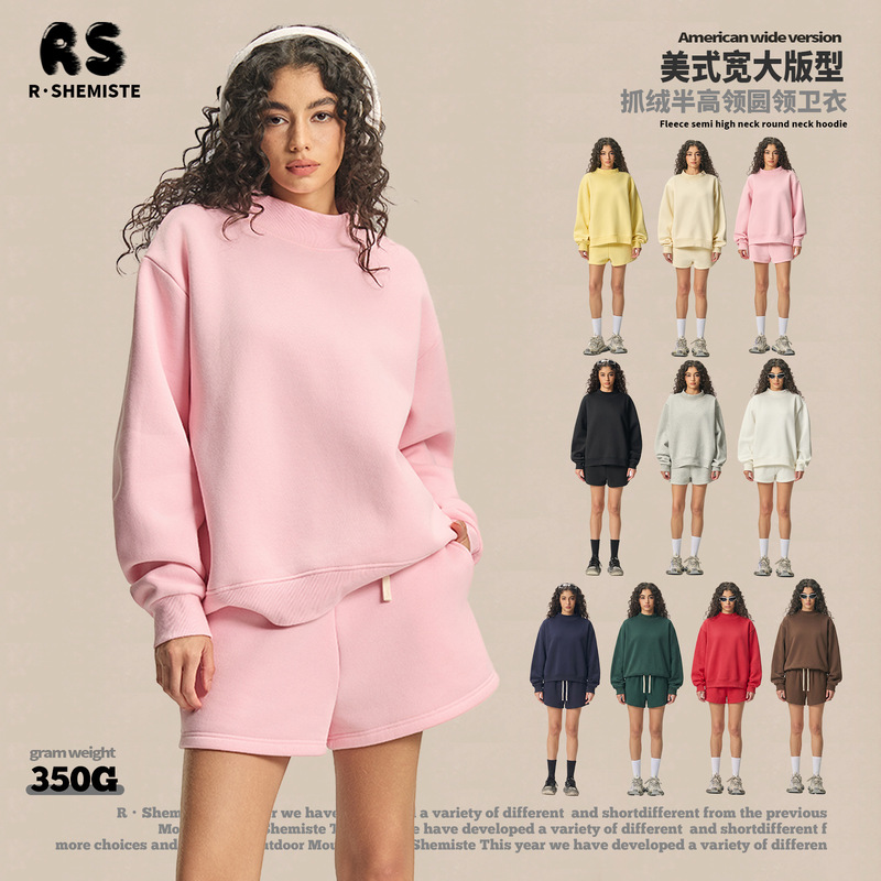 Rs Women's Clothing | Cross-Border Dopamine Half-High Collar Fleece-Lined Sweatshirt for Women, Autumn 350g American-Style Ins Round-Neck Sweatshirt for Women. Rs Women's Clothing | Cross-Border Dopamine Half-High Collar Fleece-Lined Sweatshirt for Women, Autumn 350g American-Style Ins Round-Neck Sweatshirt for Women.