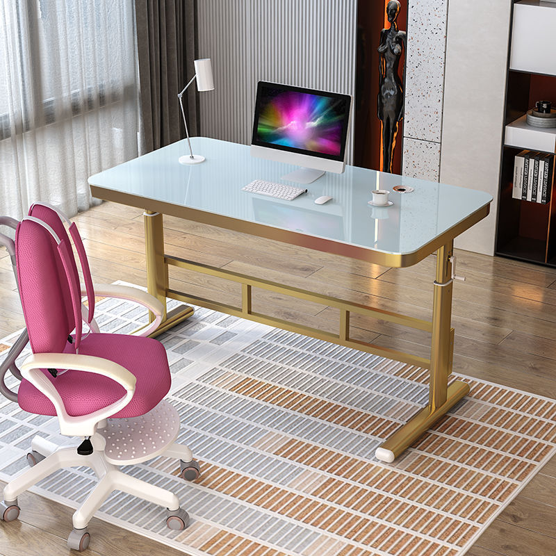 Computer Desk Can Be Lifted, Home Bedroom Gaming Table, E-Sports Table, Workbench, Hand-Cranked Lifting Table with Drawer, Writing Desk