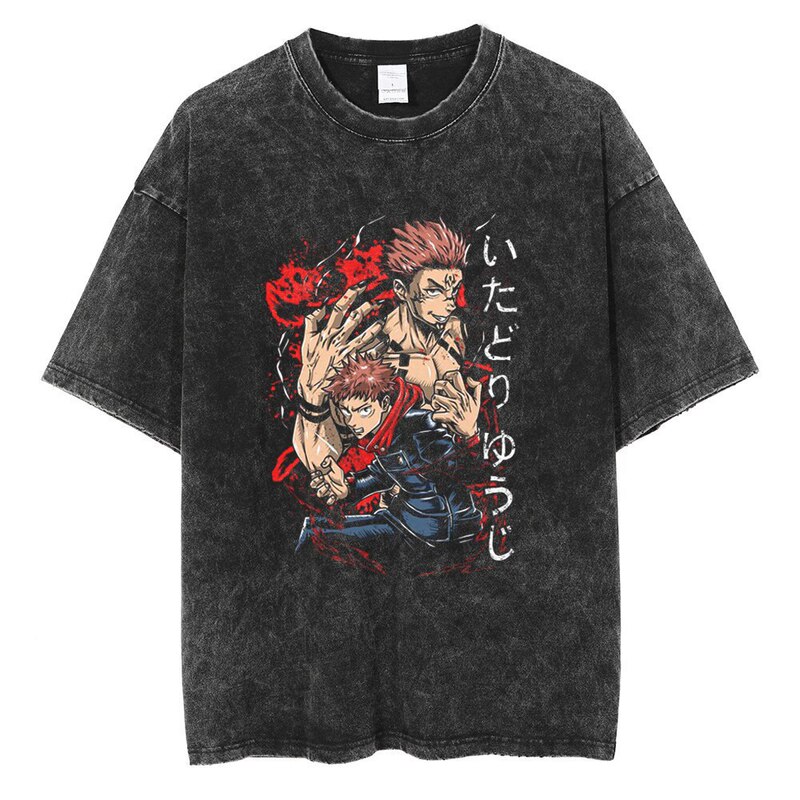 Cross-Border Washed Vintage T-Shirt Street Anime Gojo Satoru Jujutsu Kaisen Graphic Casual Cotton Summer Short Sleeve Cross-Border Washed Vintage T-Shirt Street Anime Gojo Satoru Jujutsu Kaisen Graphic Casual Cotton Summer Short Sleeve