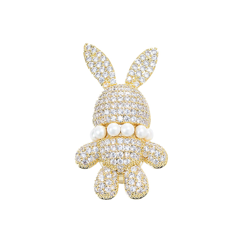 2023 otoño y invierno nuevo estilo de lujo ligero estereoscópico de alta calidad diamante pequeño conejo broche flor de pecho femenina animal pin de zircon