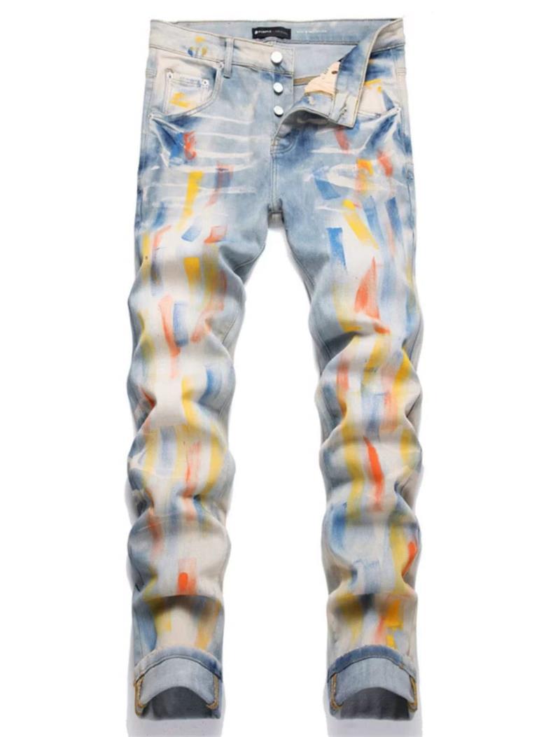 Men's Slim Fit Stretch Distressed Jeans In Blue Denim_voghion.com