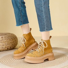 2025同款大头靴夏牛皮松糕厚底大黄靴马丁靴短筒女短靴绑带小黄