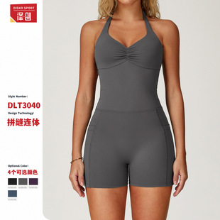 Zechuang cross-border sanding jumpsuit women's hollow back hanging neck yoga clothing sports running fitness jumpsuit 3040