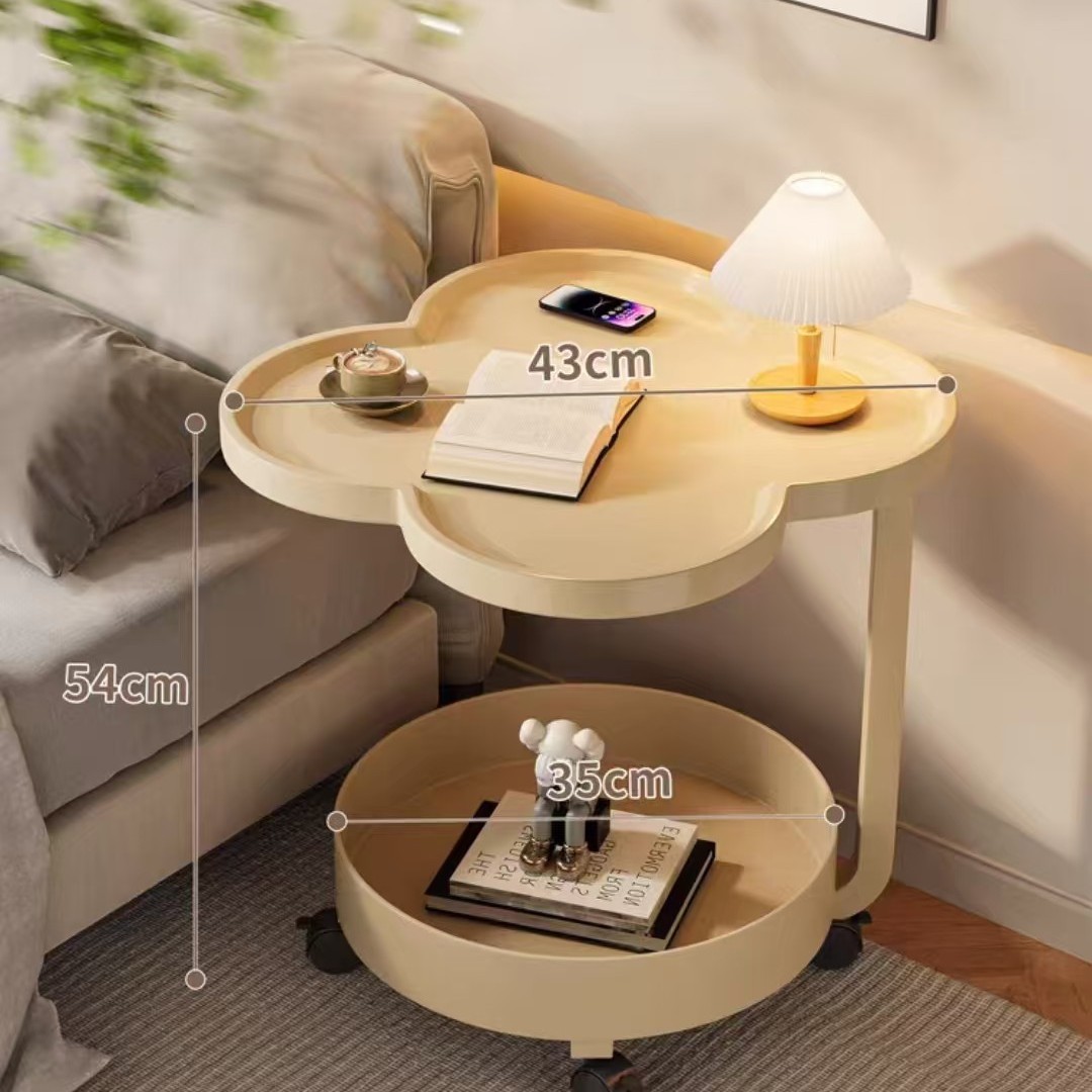 Movable Side Table Storage Rack with Wheels, Modern Minimalist Snack Rack, Mobile European-Style Pulley, Nordic Style Bedside Table