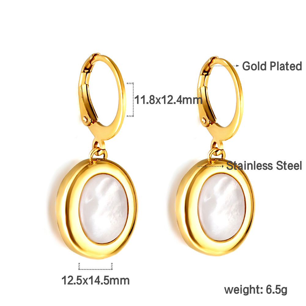 5g Weight Gold Plated Plating Material Shell Inlay Material Bracelets, Earrings, Necklace Classification Elegant Oval Stainless Steel Plating Inlay Shell Gold Plated Bracelets Earrings Necklace