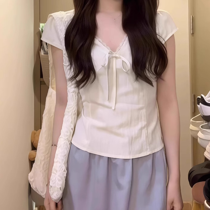大码法式短袖衬衫女2025新款夏季甜美小飞袖小衫胖MM遮肉显瘦上衣