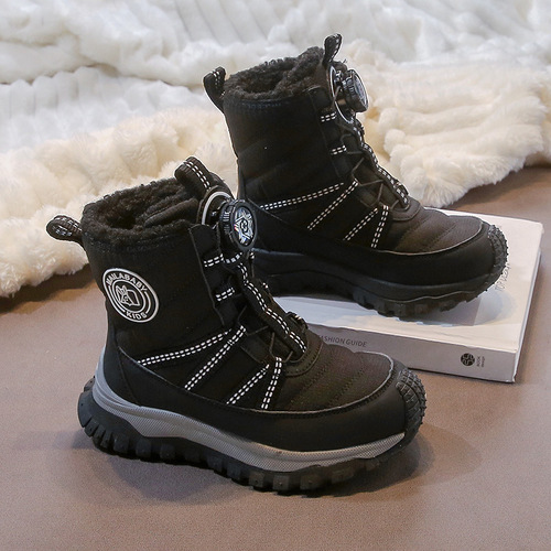 Children's snow boots in winter warm and fleece cotton boots for boys and girls, comfortable soft-sole, non-slip and wear-resistant cotton shoes