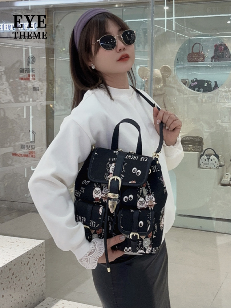 Color de contraste de flip de gran capacidad de bolsillo independiente de denim bolsas bordadas de viaje de estudiantes impresión 2711 #