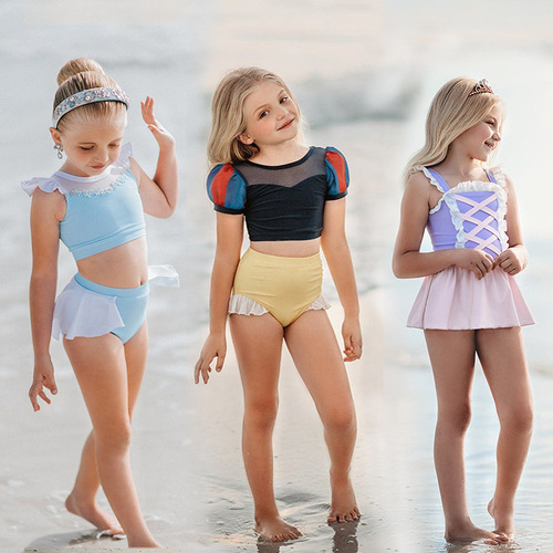  new style children's split swimsuit Cinderella Snow White Rapunzel dress cute one piece drop shipping