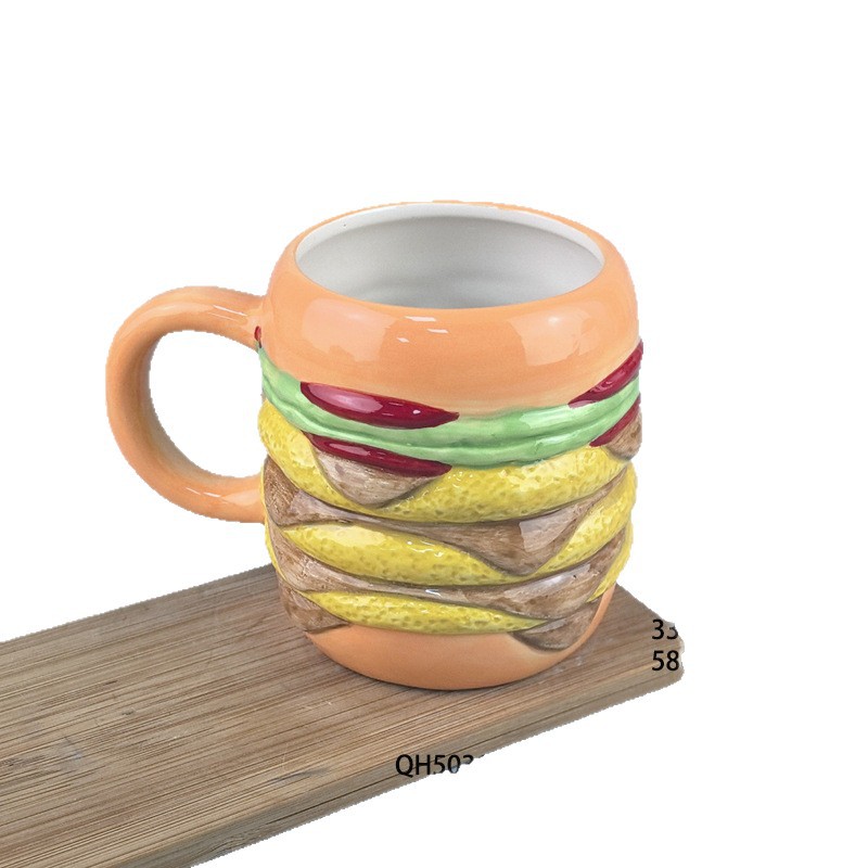 Taza de hamburguesas con tapa de alta calidad de cerámica taza de agua de oficina doméstica taza de desayuno de leche personalizada taza de café
