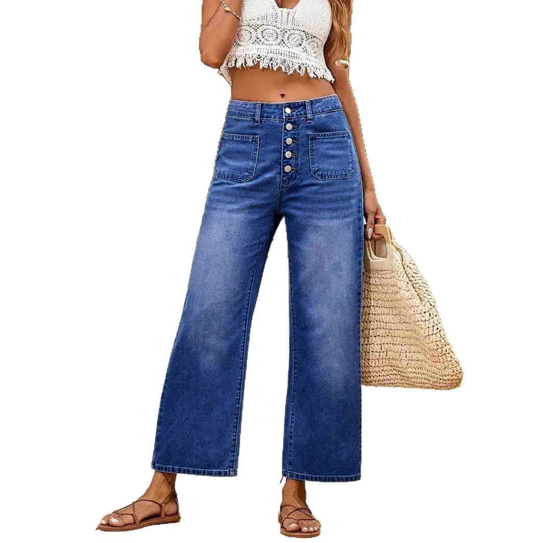 Jeans Tobilleros para Mujer de Mezclilla de Algodón, Elásticos, Cintura Media, Corte Holgado, para Uso Diario
