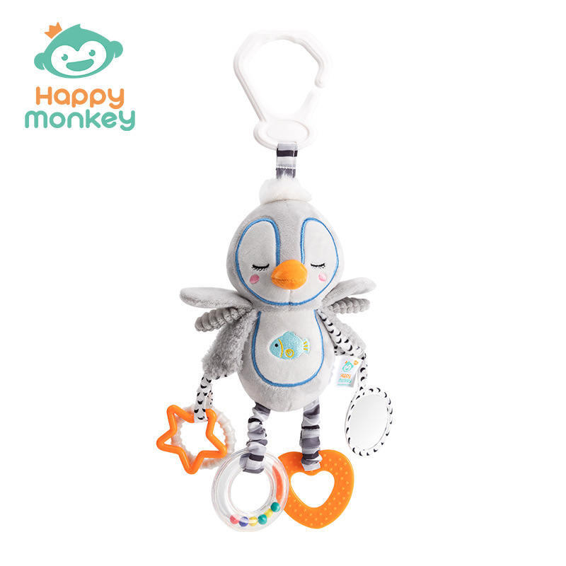 Happy monkey recién nacido calmar muñeca coche colgar cama colgar campana bebé campana cama juguetes de educación temprana para bebés