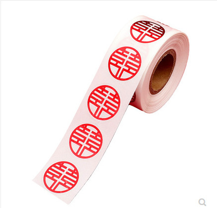 Wedding stickers with happy words, red envelopes, candy box seals, small happy words with glue, mini small eggs and apple stickers