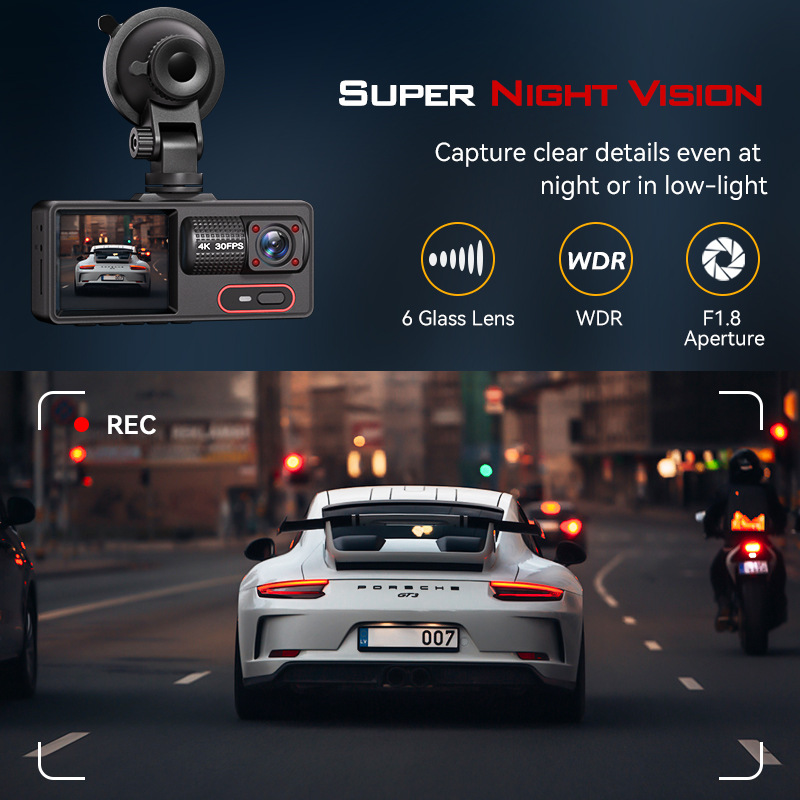 Nueva grabadora de conducción de tres grabaciones HD 1080P conexión wifi visión nocturna infrarroja monitoreo de estacionamiento imagen de marcha atrás