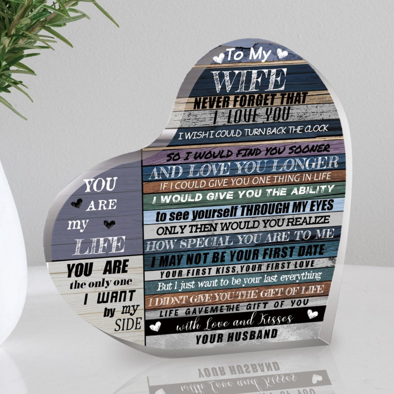 亚马逊跨境新品亚克力送妻子礼物桌面装饰摆件送老婆礼品爱心摆台