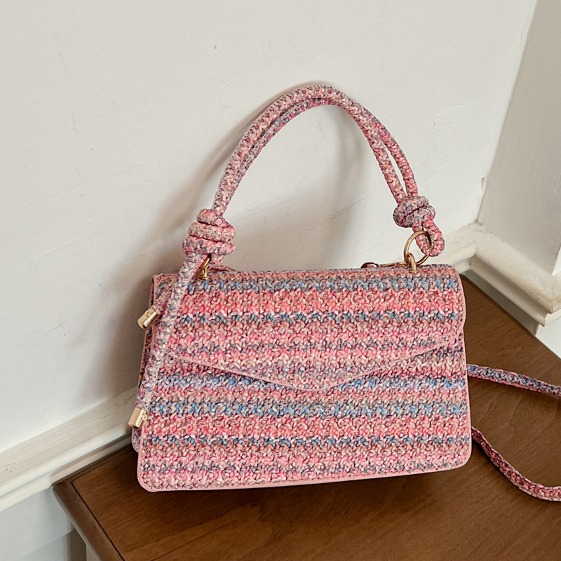 Bolsos de mano artesanal de estilo nacional nuevos nichos de diseño bolsas de cadena rayas arco iris extranjero bolsas de hombro