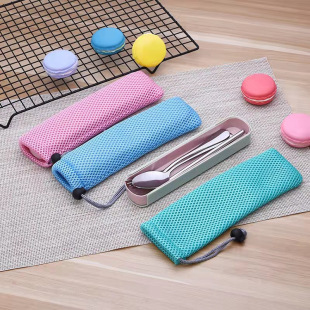Sandwich Mesh Bag Chopsticks Spoon Fork Portable Cutlery Box Daily Necessities Storage Mesh Bag Packaging Bag in Stock