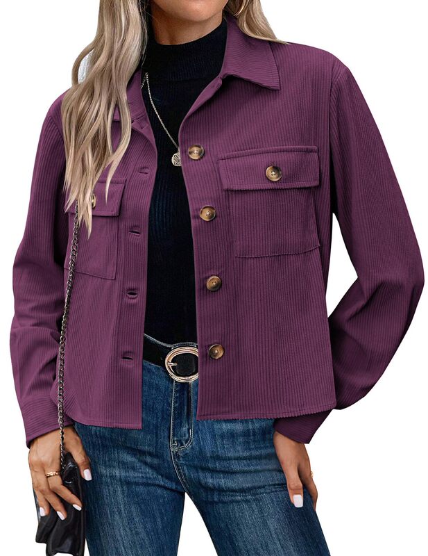 Amazon 2024 ホットスタイルヨーロッパとアメリカの女性のファッションカジュアルショートシャツコーデュロイボタンへそ出しジャケットトップ|undefined