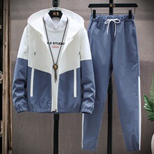 跨境批发新款男士运动服套装男秋季休闲装韩版束脚裤连帽两件套