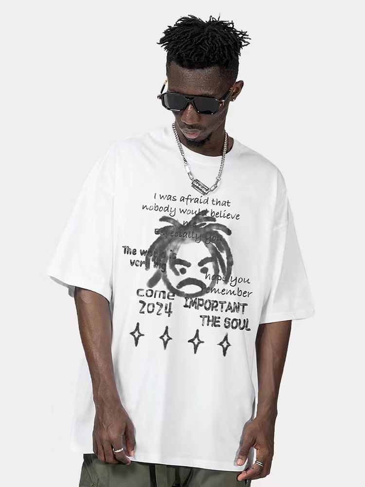 Spring and summer new loose oversize short-sleeved T-shirt men's American hip-hop style round neck trendy brand ins versatile bottoming shirt_viptrois.com