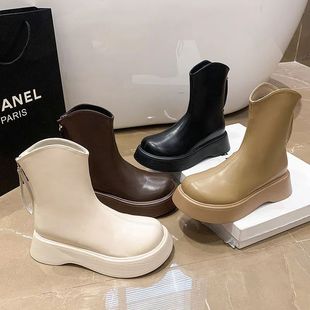 Small versatile 2022 european fashion boots square toe increased thick bottom fried street with skirt