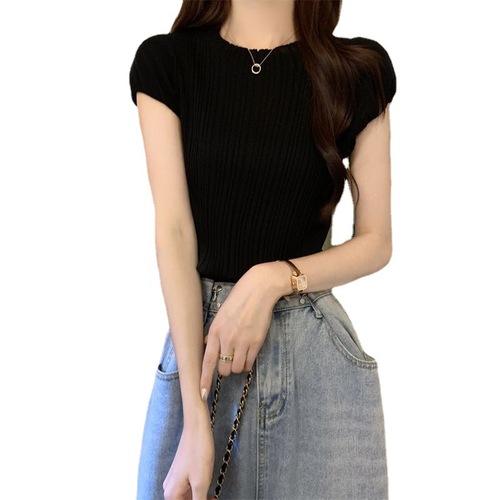 Half-high collar turtleneck solid-color sleeveless knitted top for women, summer thin fit-to-measure slimming innerwear with spliced sleeve cuffs