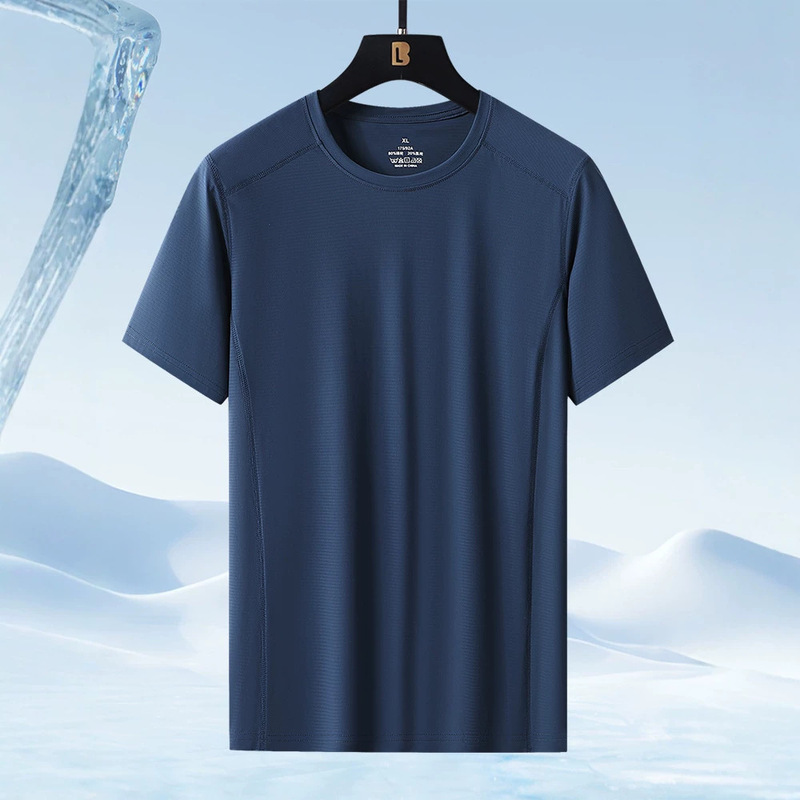 Men's Summer Outdoor Sports Quick-Drying T-Shirt Men's Casual Breathable Sweat-Absorbent Elastic Ice Silk Fitness Wear Round Neck Short Sleeves Men's Summer Outdoor Sports Quick-Drying T-Shirt Men's Casual Breathable Sweat-Absorbent Elastic Ice Silk Fitness Wear Round Neck Short Sleeves