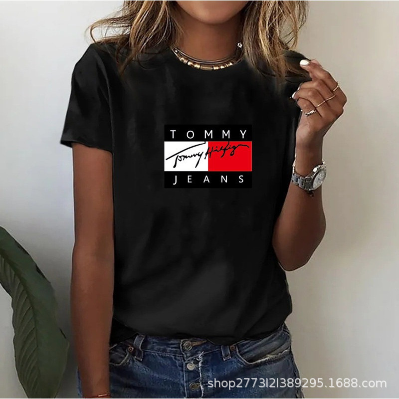 2023 Amazon new loose European and American high street fashion casual printed women's T-shirt women's fashion brand top T-shirt