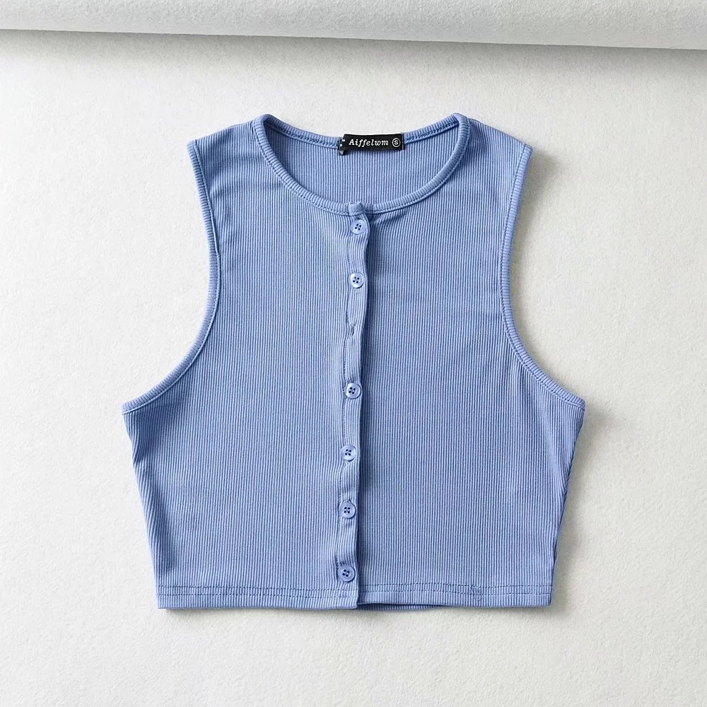 fashion solid color round neck single-breasted short vest NSHS52969