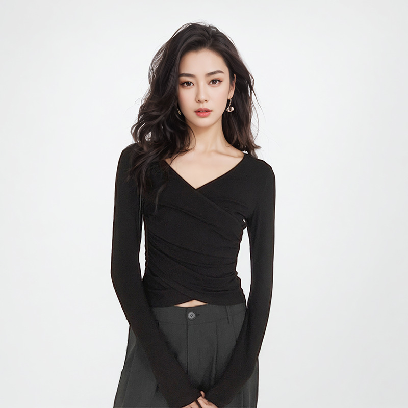 Design black spring short fitted long-sleeve