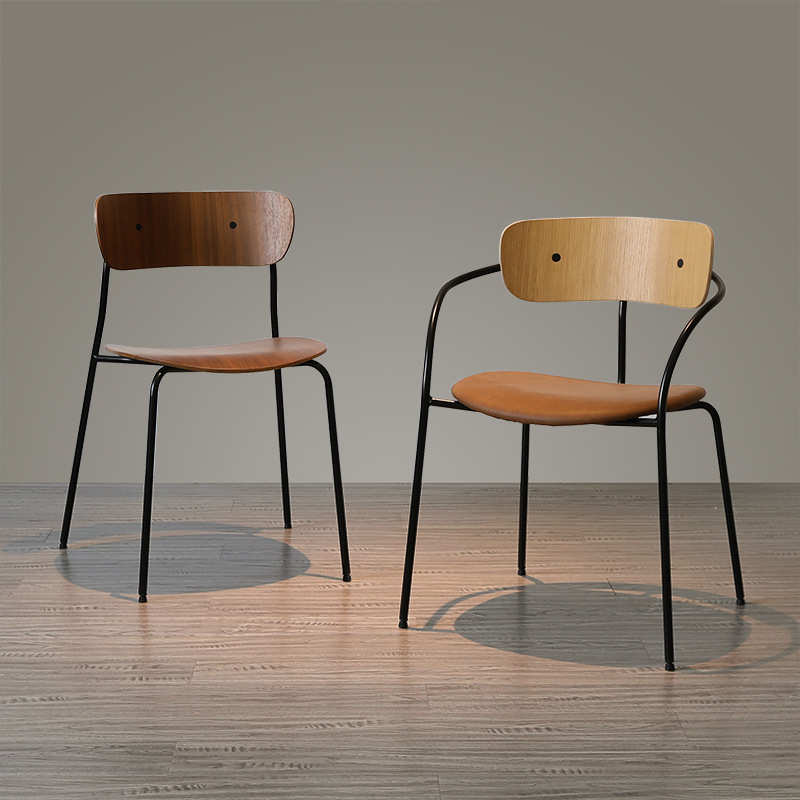 Nordic Retro Simple Solid Wood Metal Iron Armchair Minimalist Coffee Shop Restaurant Snack Bar Leisure Dining Chair