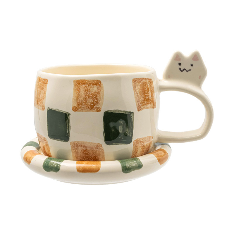 Caricatura pintada a mano tazas y platos set restaurante tazas de café de la tarde té platos dulces platos caseros tazas de desayuno platos al por mayor