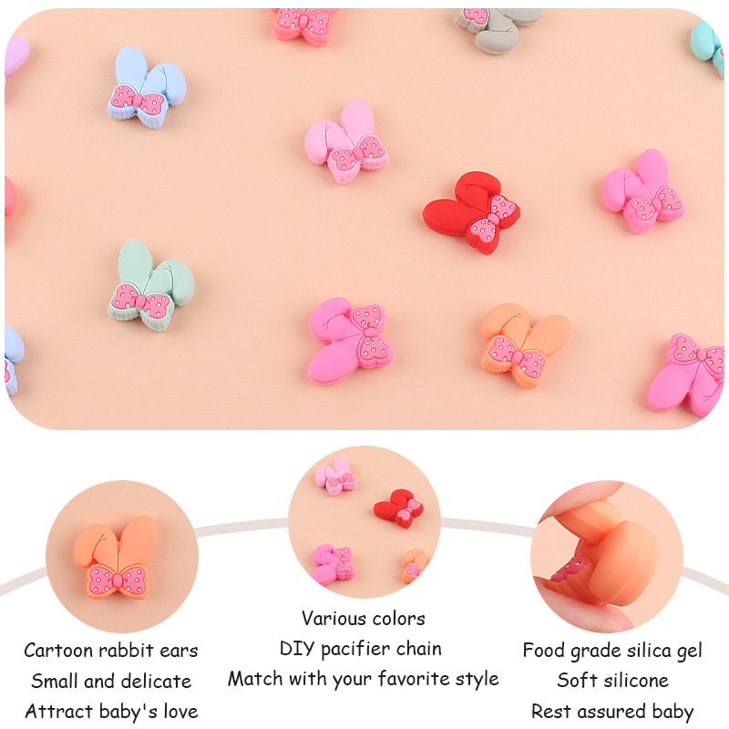 Bebé suministros de dibujos animados de silicona animal conejo mordedor arco DIY Cadena de chupete molar anti-gota cadena pequeños accesorios