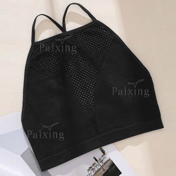 Breathable Mesh Stitching Rib Seamless Thin Comfortable Skin-Friendly Women's Underwear Sexy Cross Shoulder Strap Beautiful Back Bra
