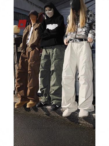 Japanese-style pleated parachute work pants for men, spring and autumn new arrival with large pockets, trendy vintage high street loose casual long pants