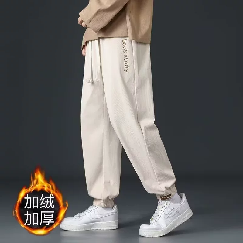Вышитые буквенные флисовые брюки прилив бренда свободные повседневные вельветовые брюки для мужчин осенние и зимние спортивные брюки для мальчиков