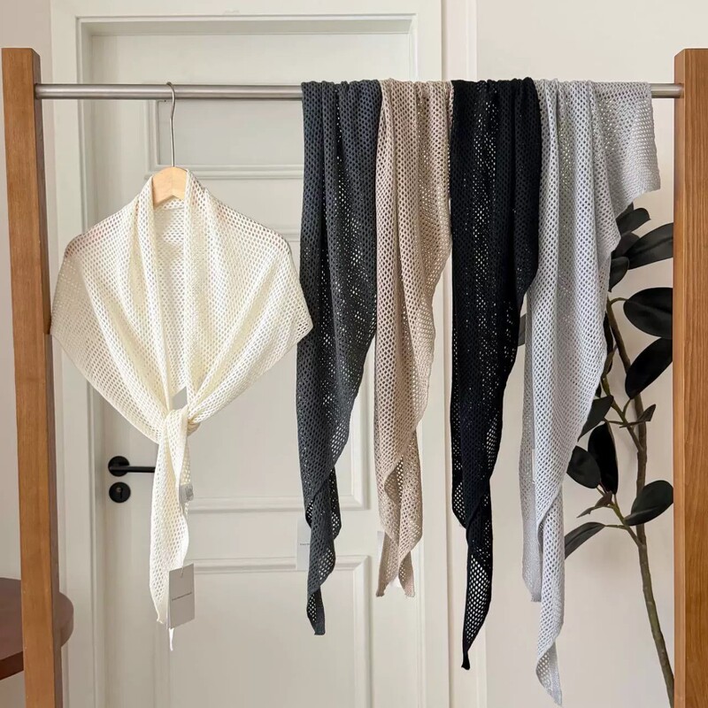 Spring and Summer Thin Hollow-Out Knitted Triangle Shawl, Korean-Style High-End Sun Protection Outerwear, Air-Conditioned Room Neck Protection, Solid Color Scarf Spring and Summer Thin Hollow-Out Knitted Triangle Shawl, Korean-Style High-End Sun Protection Outerwear, Air-Conditioned Room Neck Protection, Solid Color Scarf