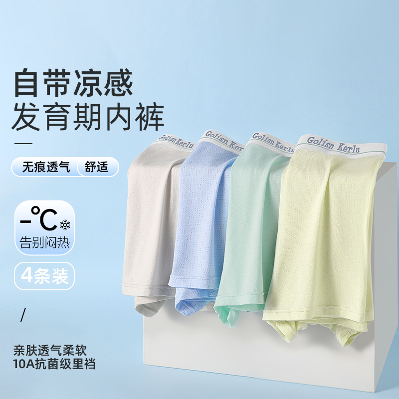 Teen Underwear Development Period Junior High School Boy 10A Antibacterial Summer Ice Silk Thin Breathable Boxer Briefs